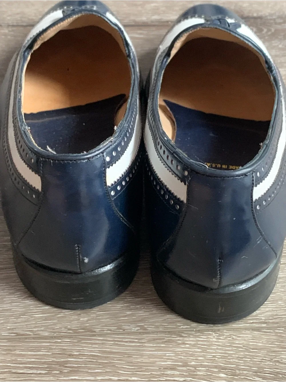 Johnston & Murphy Navy and White Tassel Wingtip Loafers